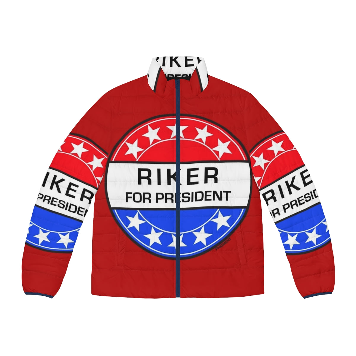 Riker For President sci-fi puffer jacket with phigment pop art design