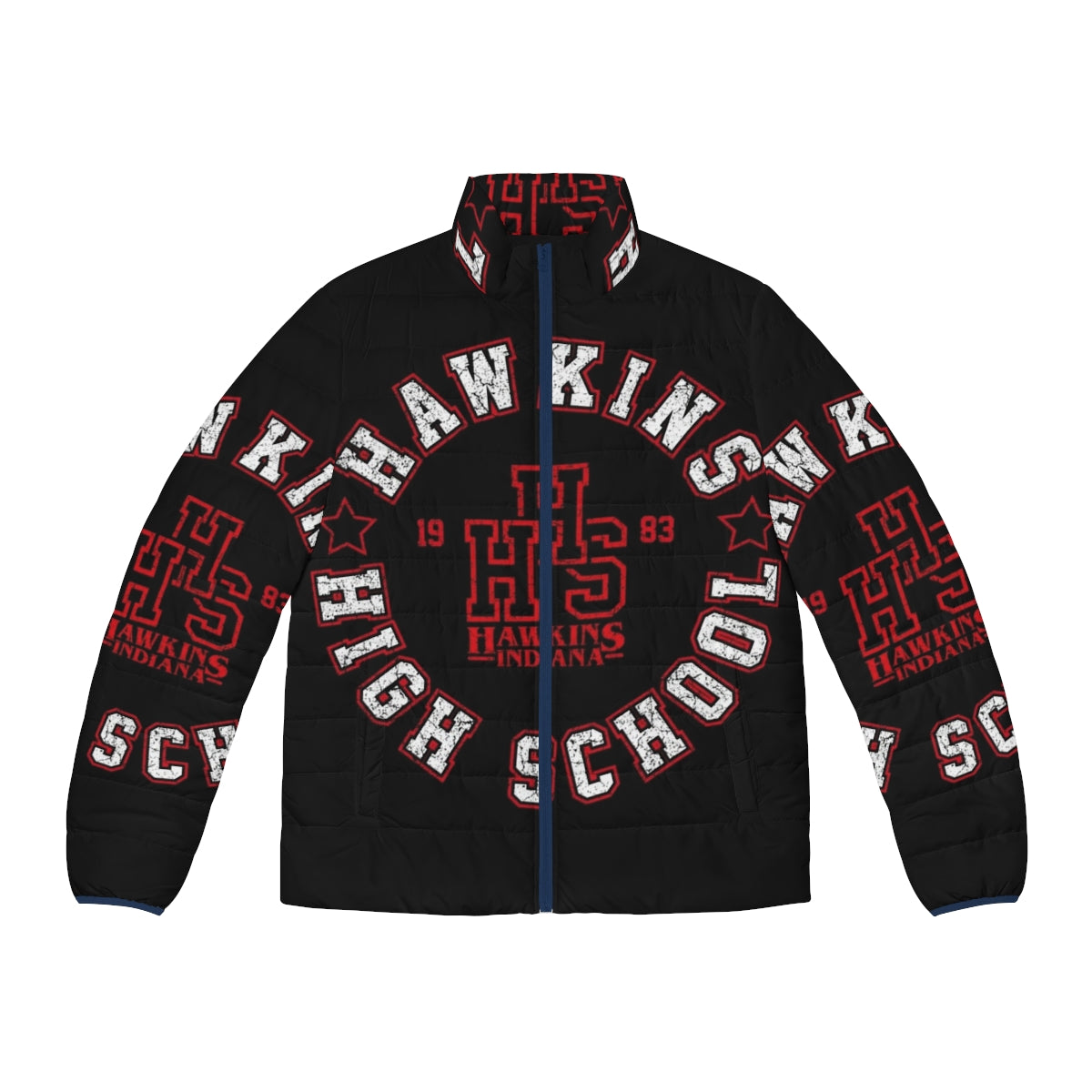 Retro '80s Hawkins High School Puffer Jacket inspired by Stranger Things