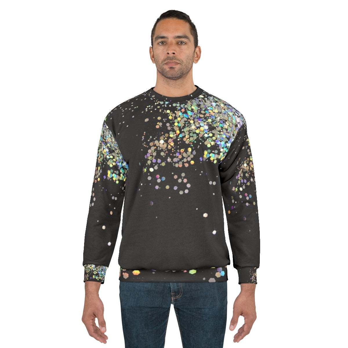 Black holographic sparkle sweatshirt for modern, trendy fashion - men