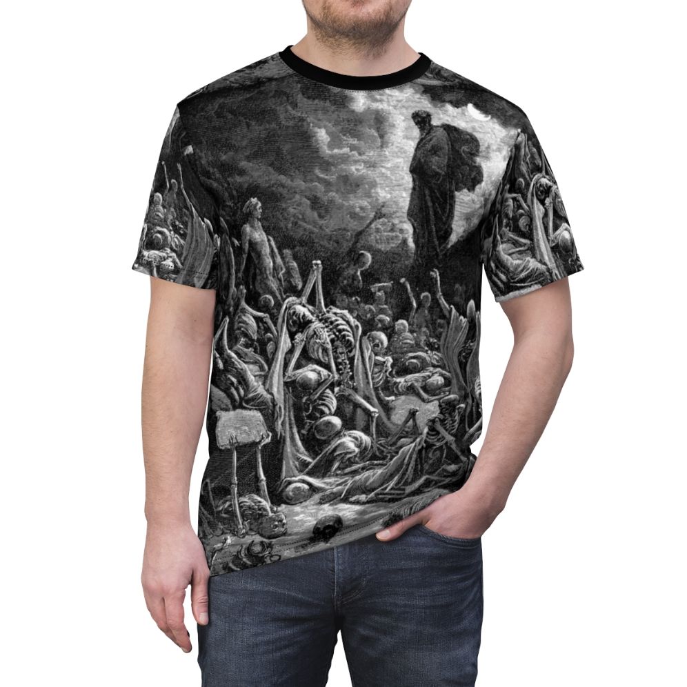 Ezekiel's Vision of the Valley of Dry Bones inspired biblical art t-shirt design - men front