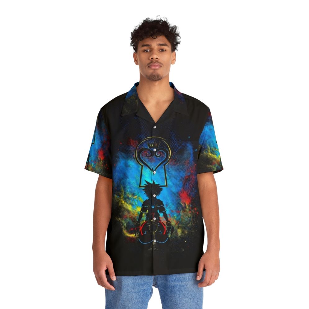 Kingdom Art Hawaiian Shirt featuring characters and designs from the Kingdom Hearts video game series - People Front