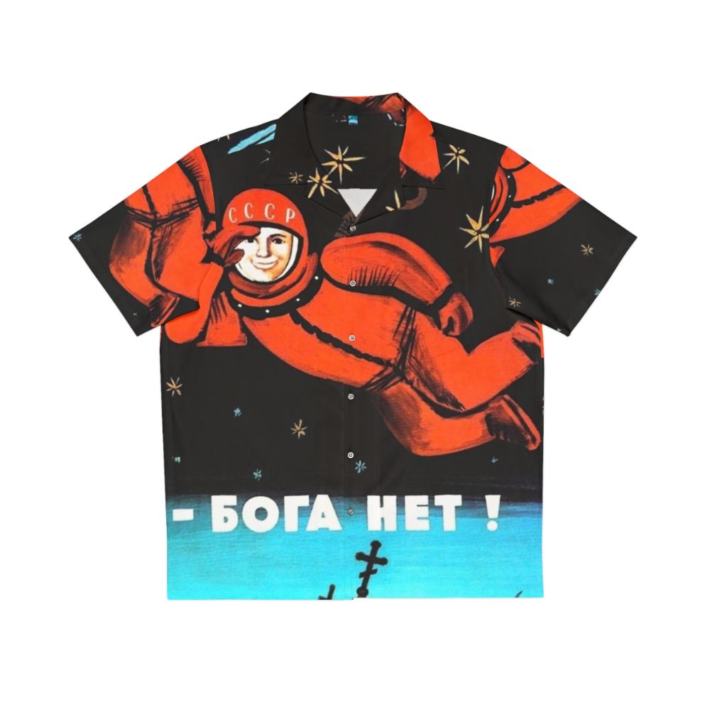 Atheist Hawaiian shirt featuring space exploration and Soviet Union imagery