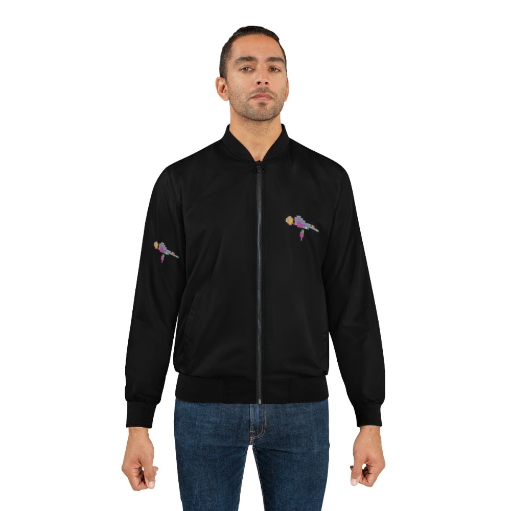 Defender Ship Astronaut Bomber Jacket featuring a classic arcade style design - Lifestyle