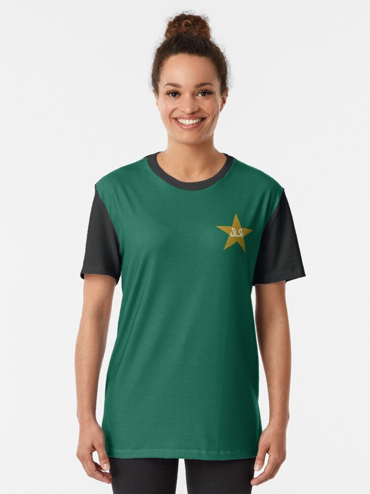 Pakistan Cricket Team Logo Graphic T-Shirt featuring Babar Azam, the star cricketer - Women