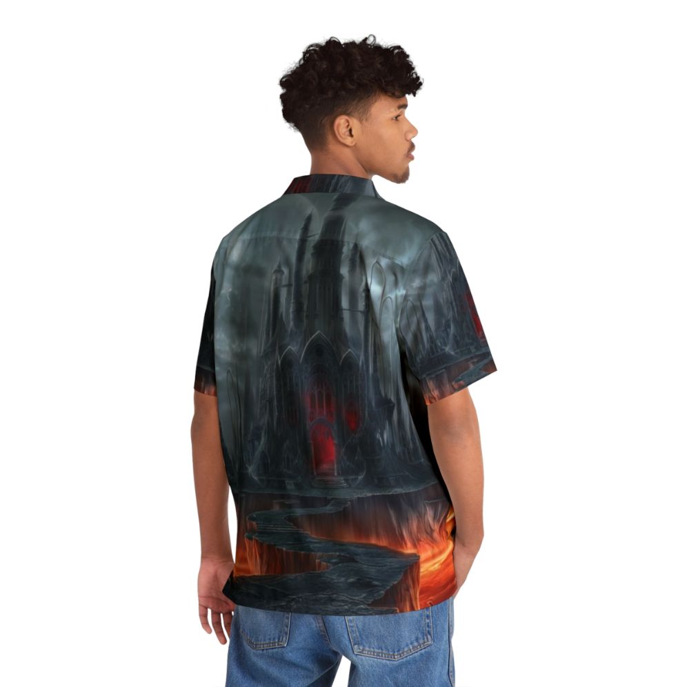 Dark gothic Hawaiian shirt with castle and moon design - People Back