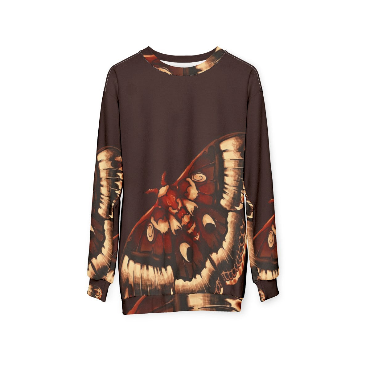 Cecropia moth graphic on a cozy sweatshirt - hanging