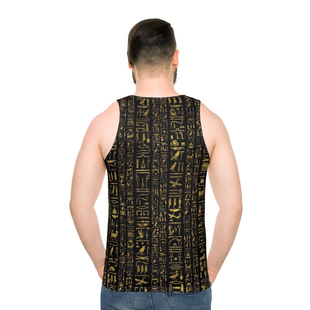 Vintage hieroglyphic unisex tank top with ancient Egyptian design - men back