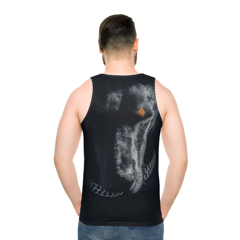 Doberman dog on a unisex tank top - men back