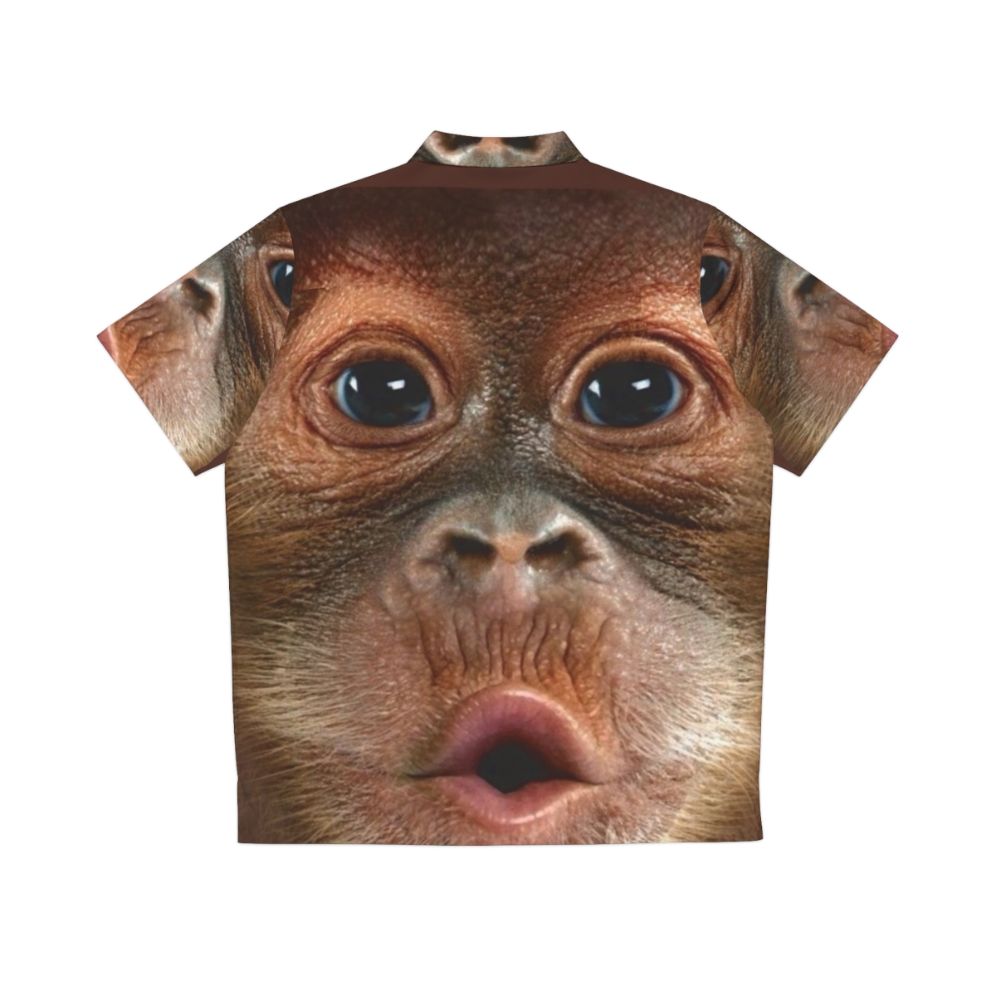 Big face baby orangutan monkey on a realistic hawaiian shirt design - Back