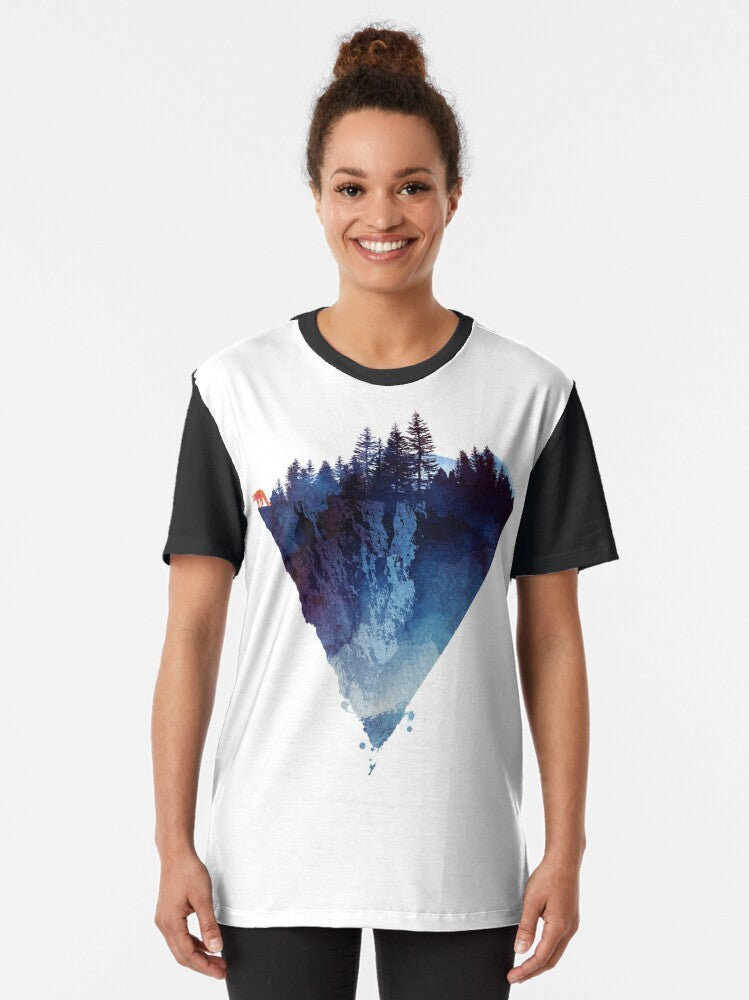 Watercolor illustration of a fox in a forest on a graphic t-shirt - Women