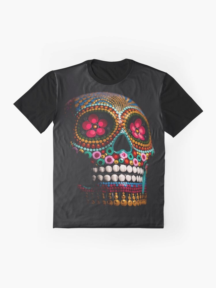 Colorful day of the dead skull graphic t-shirt by Goli - Flat lay