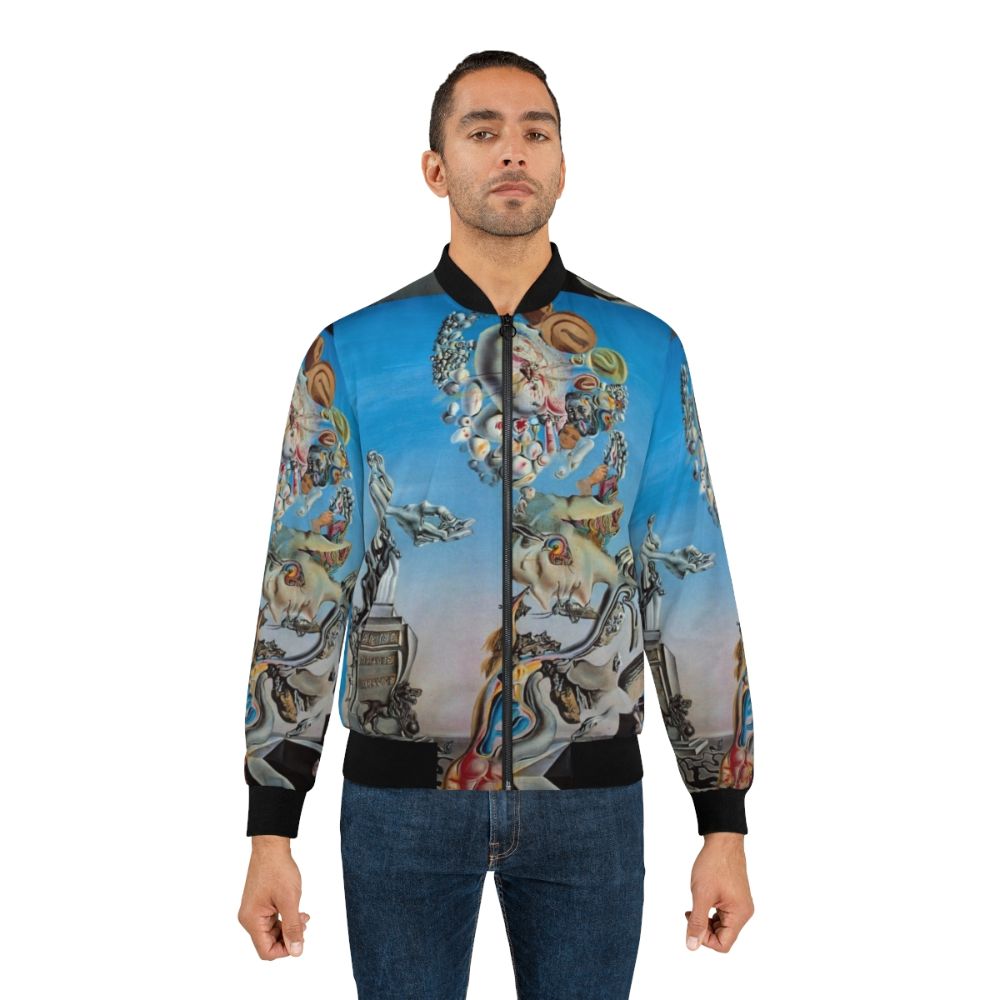 Surrealist bomber jacket with melting landscape and Dali-esque elements - Lifestyle