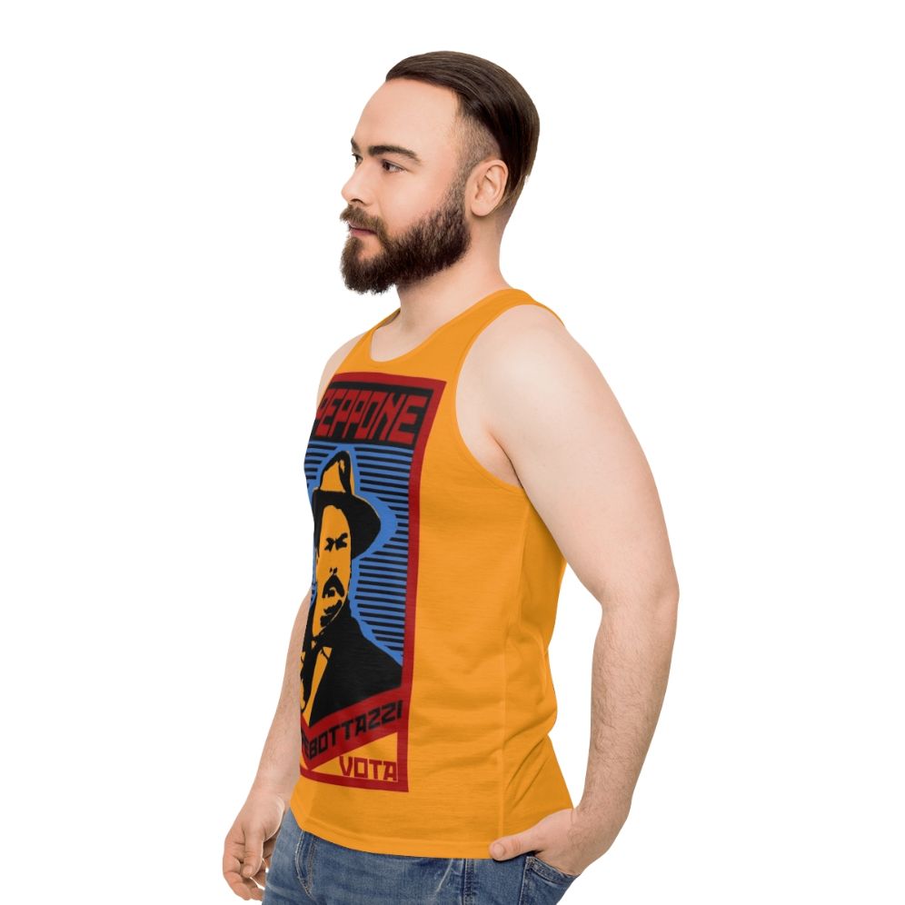 Unisex tank top with "Vota Giuseppe Bottazzi Peppone" Italian comedy quotes - men side