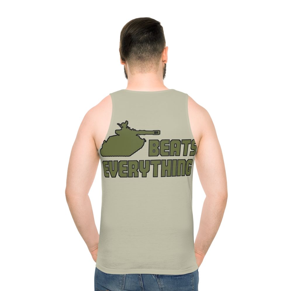 Unisex military sci-fi gaming graphic tank top - men back