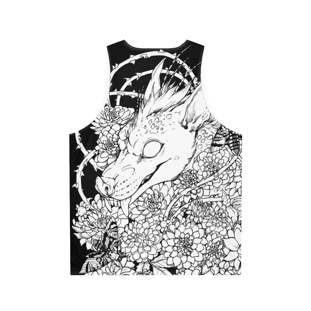 Chupacabra Unisex Tank Top with Floral Design - Back