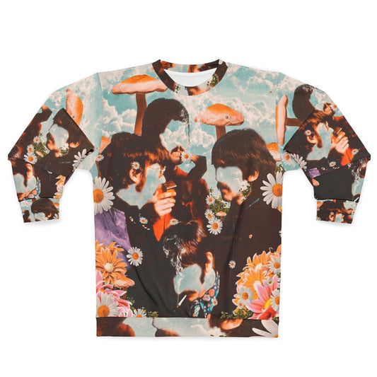 Vintage trippy psychedelic sweatshirt with mushrooms and flowers