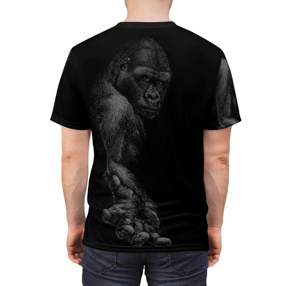 Illustration of a great ape on a high-quality t-shirt - men back