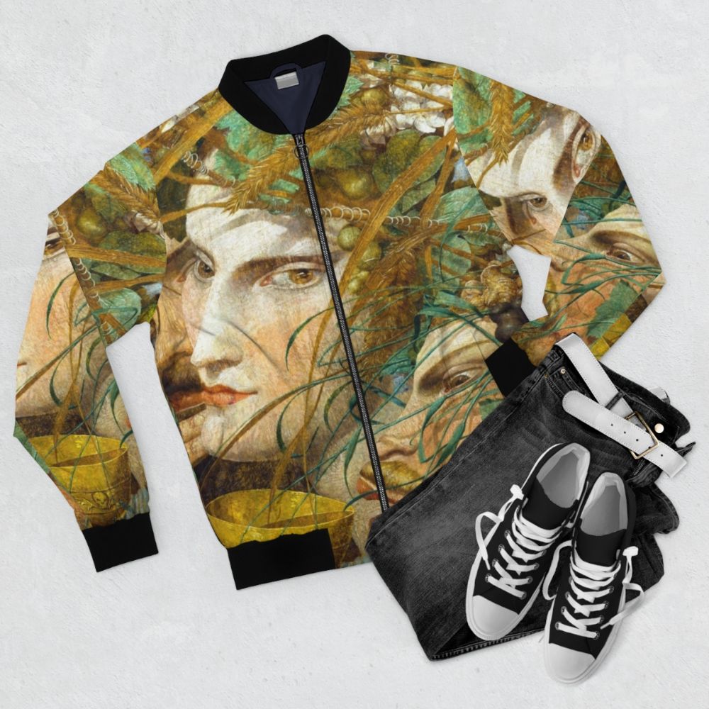 Bacchanalian Scene bomber jacket featuring a mythological design by Richard Dadd - Flat lay