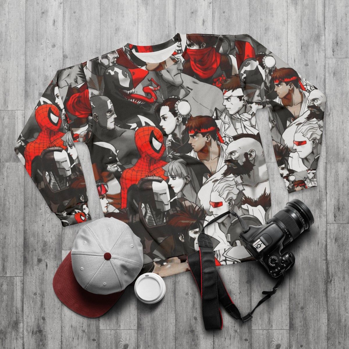 Marvel Vs Capcom Fighting Game Red Sweatshirt - flat lay