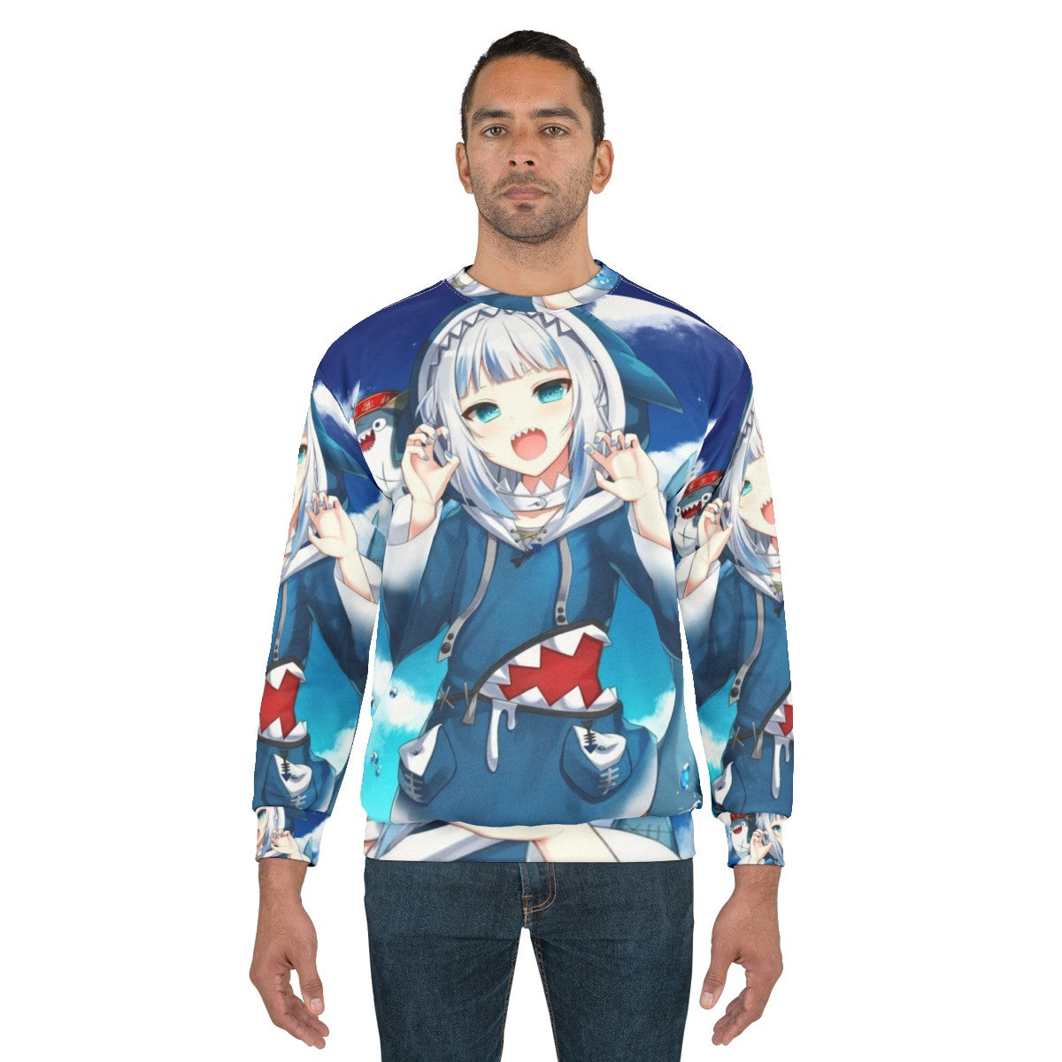 Gawr Gura Hololive Anime Sweatshirt featuring a kawaii chibi design - men