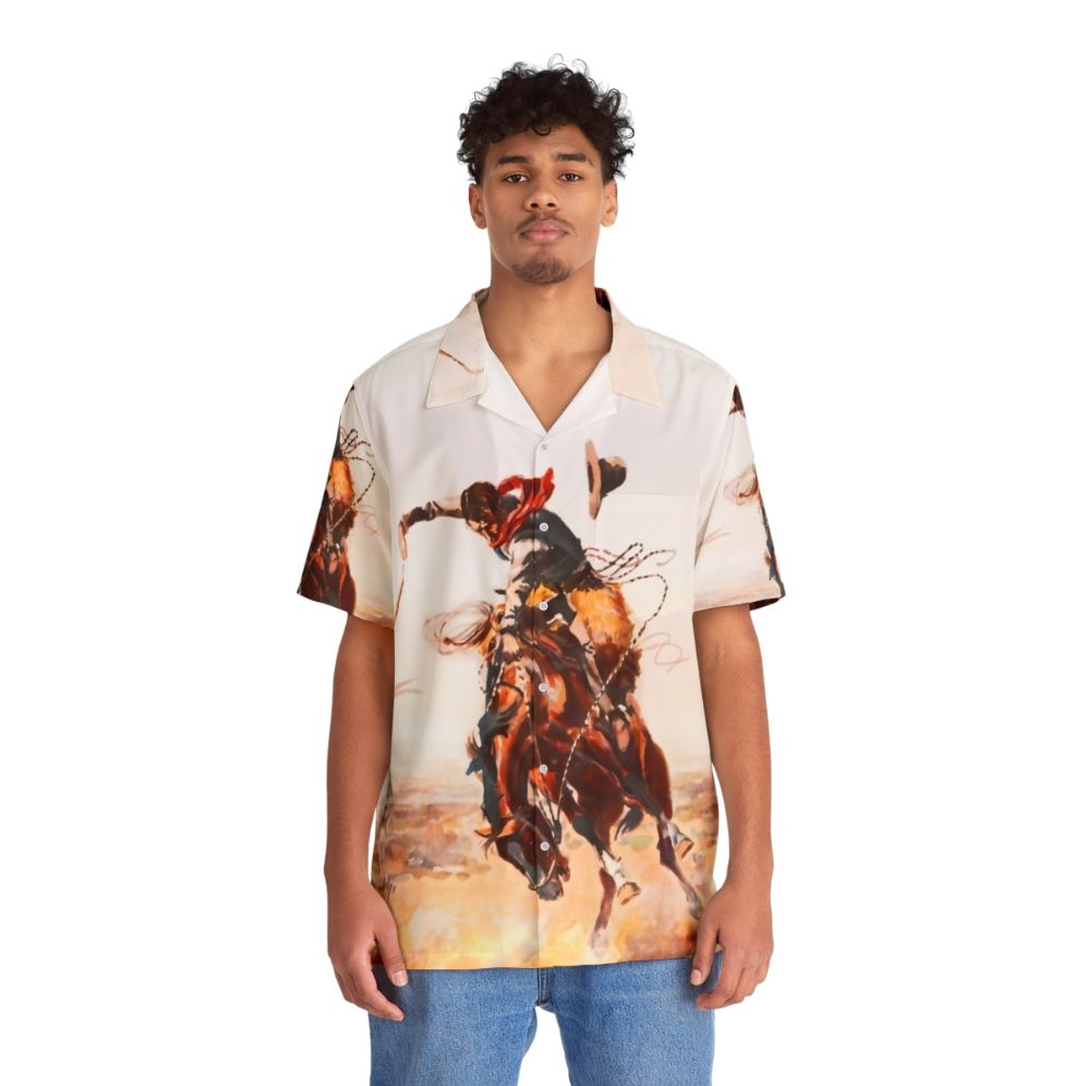 Vintage western-inspired Hawaiian shirt with Native American design elements - People Front