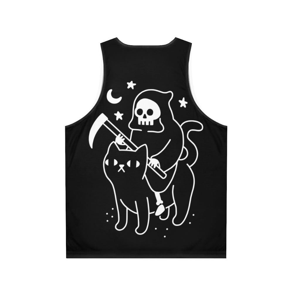 Unisex spooky black cat death rides unisex tank top - Back