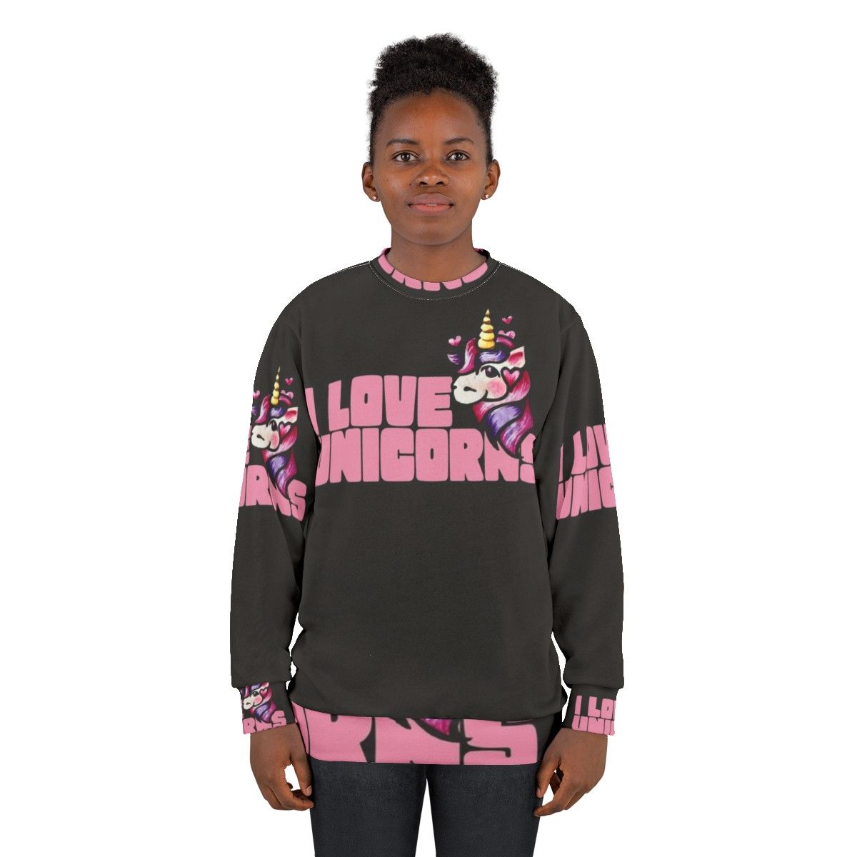 Cozy unicorn sweatshirt with hearts and retro design - women