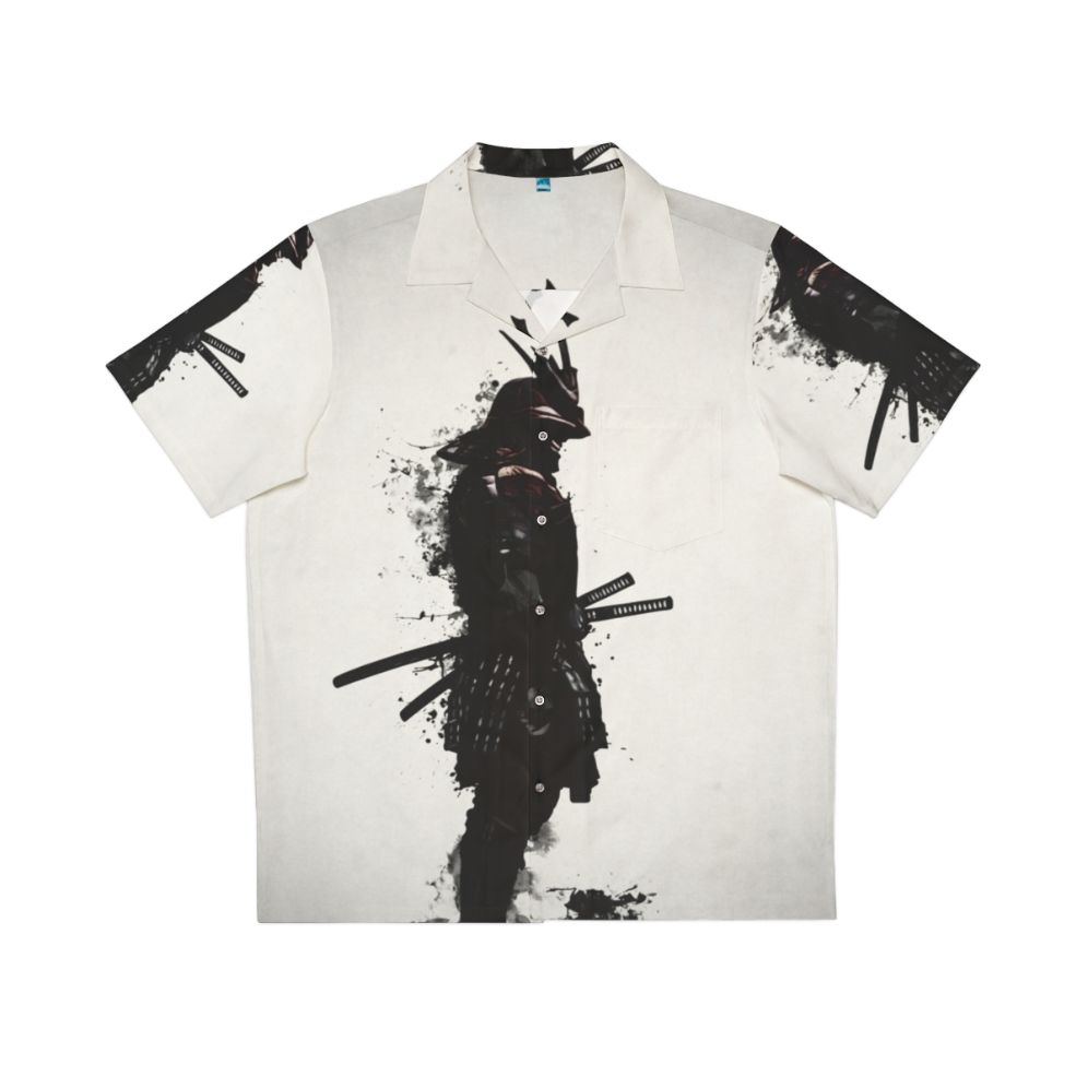 Armored Samurai Hawaiian Shirt with Ink Spatter Design