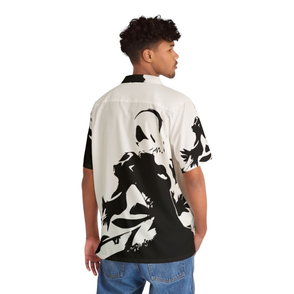 2B Silhouette Hawaiian Shirt, Nier Automata Inspired Fashion - Flat lay