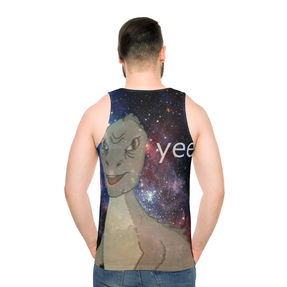 Cosmic Yee Unisex Tank Top with Dinosaur Meme Design - men back