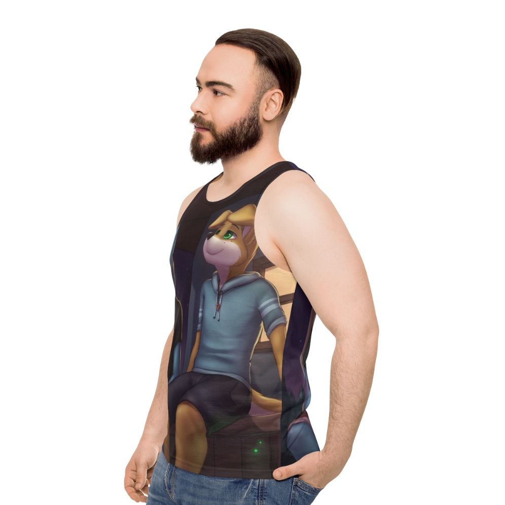 Unisex Weekend 2 cover art furry dog tank top - men side