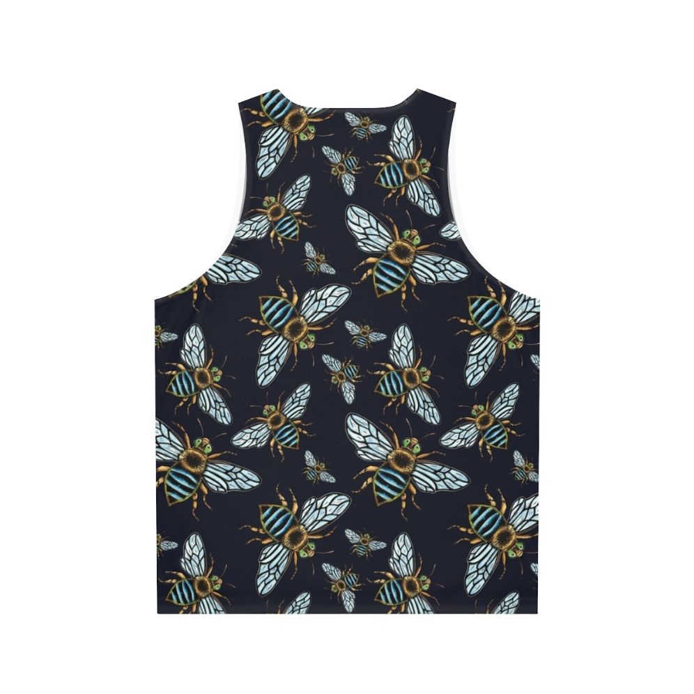 Unisex Lino Print Blue Banded Bee Tank Top - Back