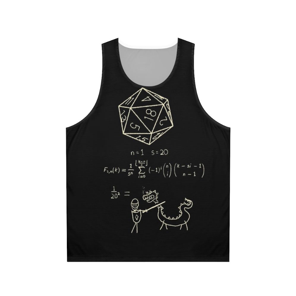 Unisex tank top featuring the science of 20-sided dice