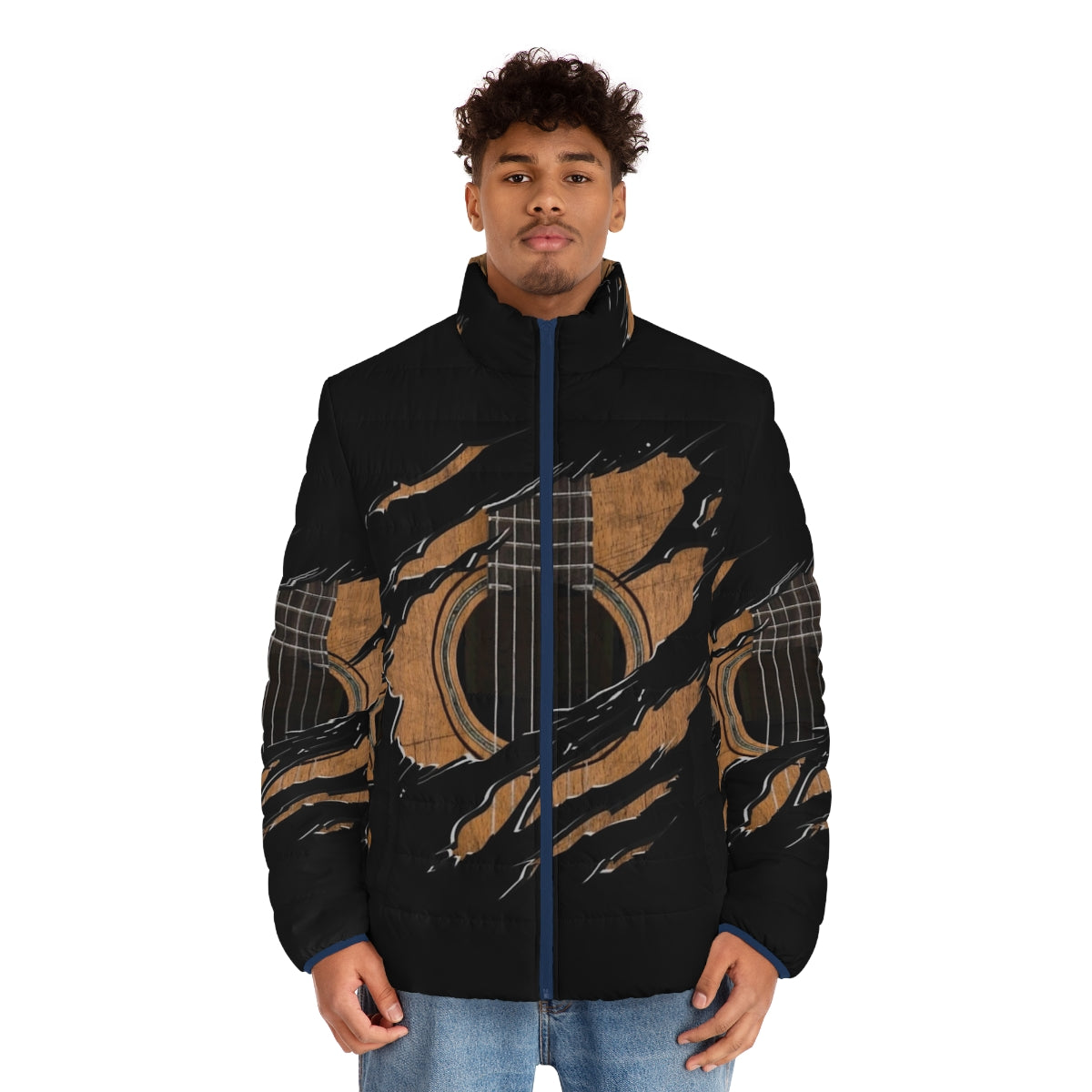 Rip Guitar Version 1 Puffer Jacket featuring a guitar graphic design - men front