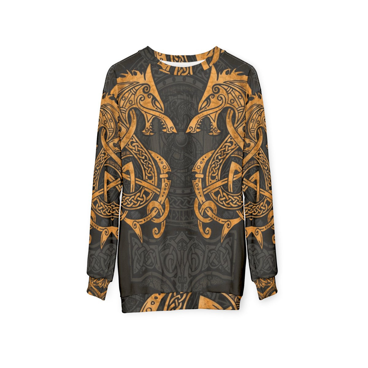 Fighting Fenrir Nordic Wolf Printed Sweatshirt - hanging