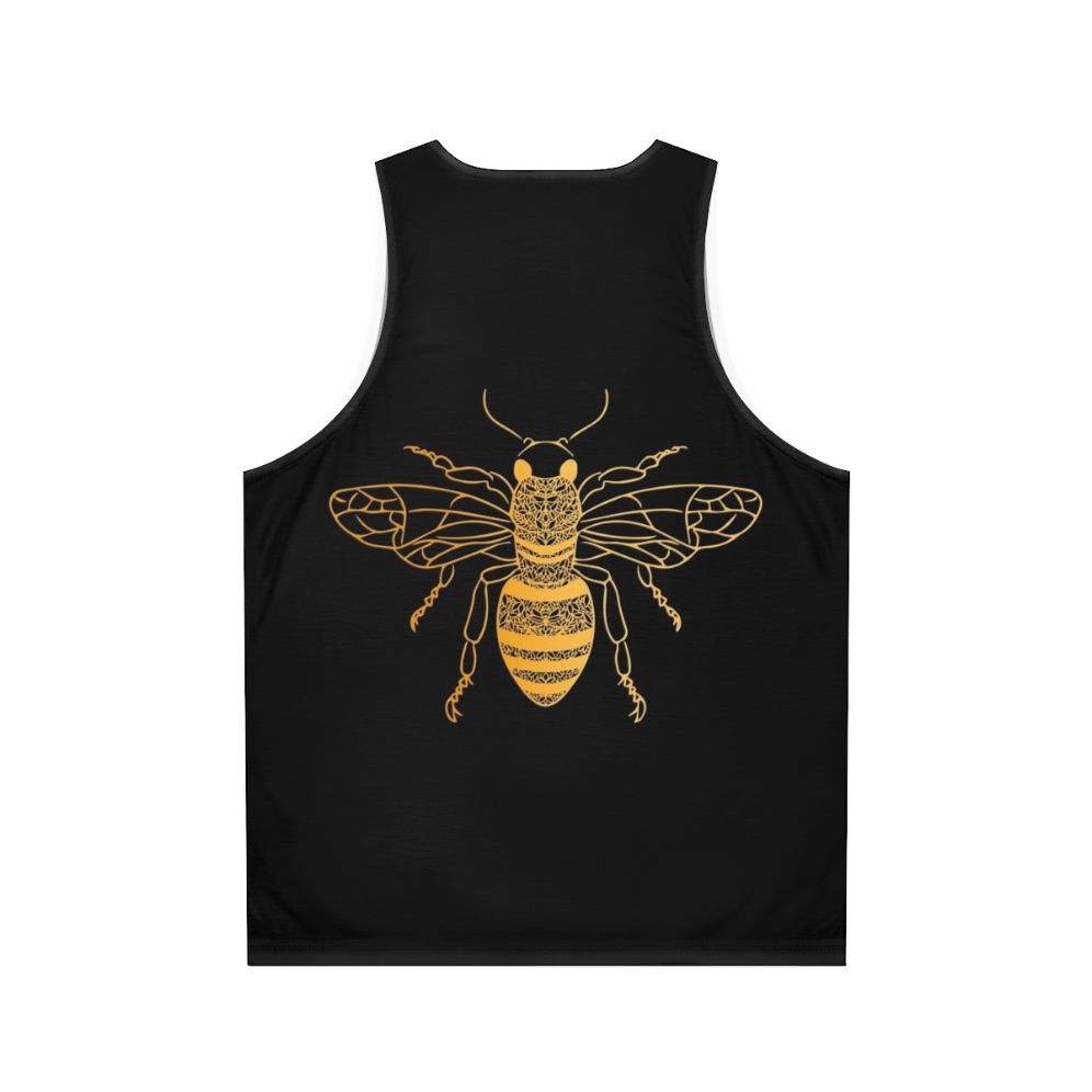 Golden honey bee floral pattern unisex tank top - Back