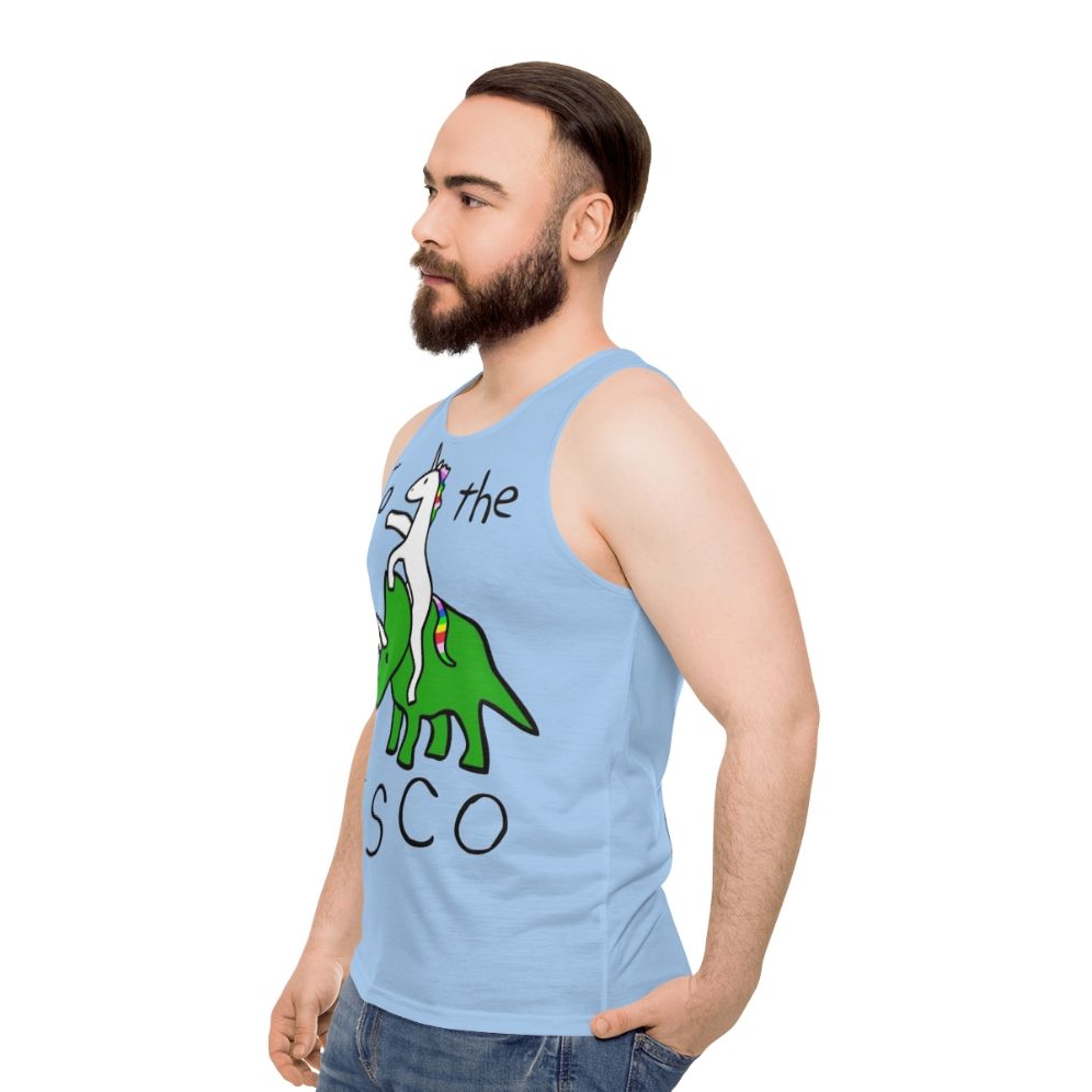 Disco Unicorn Riding Triceratops Unisex Tank Top - men side