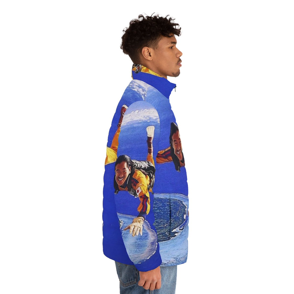 Stylish puffer jacket featuring Masayoshi Takanaka's iconic album cover - men side right