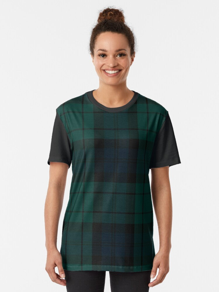 Black Watch tartan graphic t-shirt with Scottish clan tartan pattern - Women