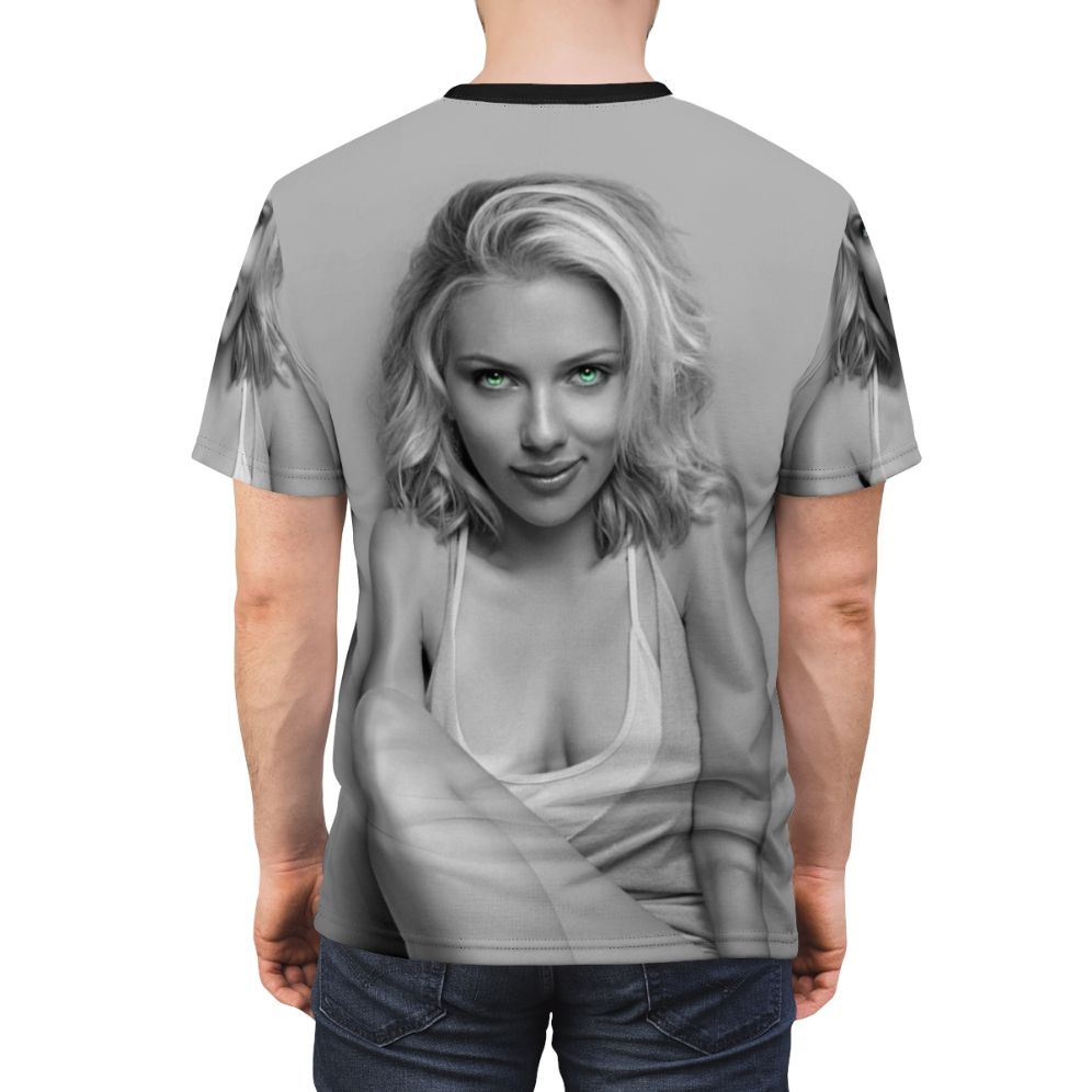 Scarlett Johansson inspired women's t-shirt with Black Widow graphic - men back