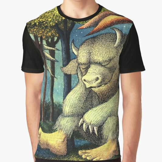 Graphic t-shirt featuring the beloved characters and story from Maurice Sendak's classic children's book "Where the Wild Things Are"