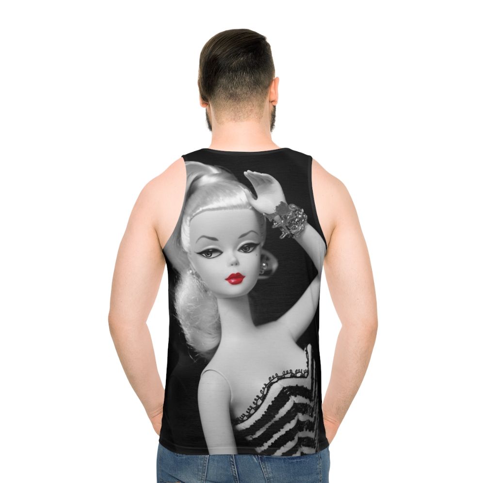 Vintage Silkstone Doll Unisex Black and White Tank Top - men back