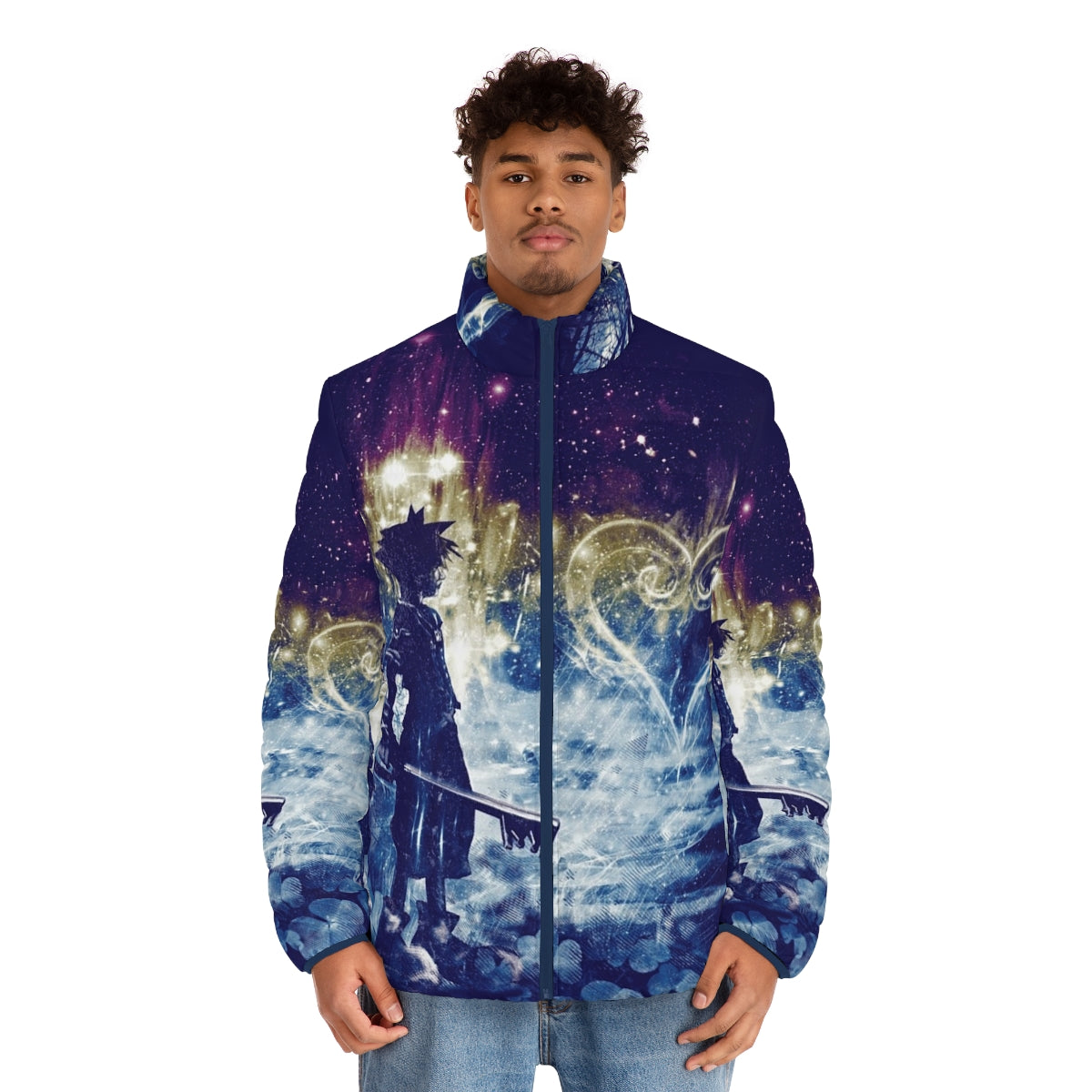 A Path To The Heart Puffer Jacket featuring a kingdom hearts-inspired design - men front