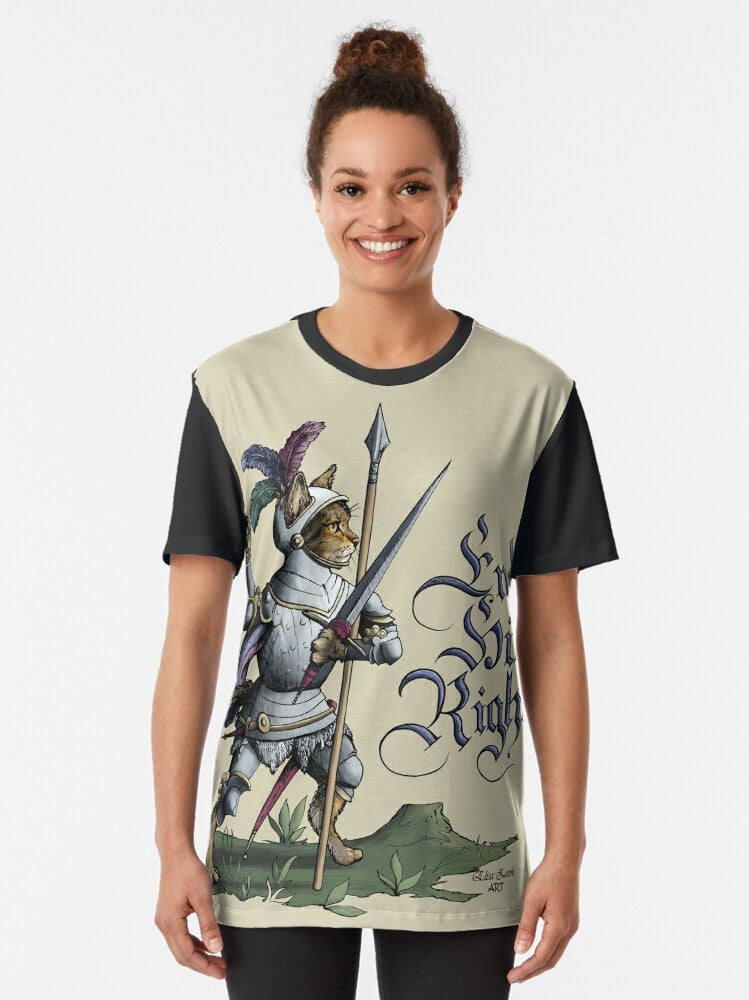 Hemanimals medieval graphic t-shirt with sword fighter, historical fencing, and armor design - Women