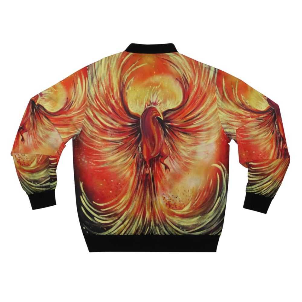 A stylish bomber jacket featuring a phoenix, a mythological bird that represents fire, rebirth, and the sun. - Back