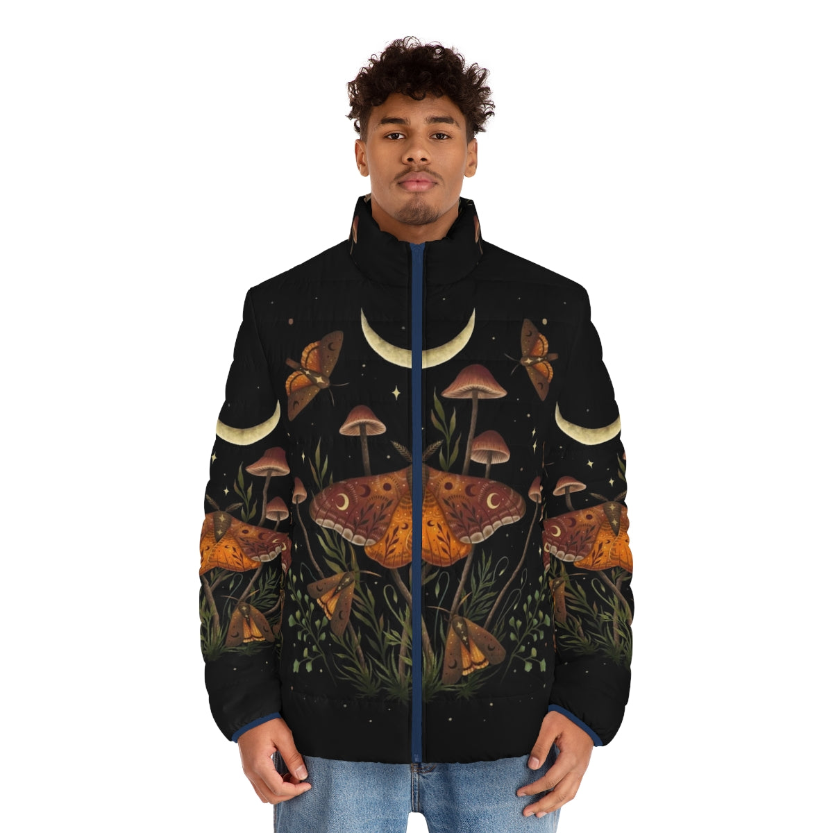 Autumn Light Underwing Puffer Jacket featuring a nature-inspired insect design - men front