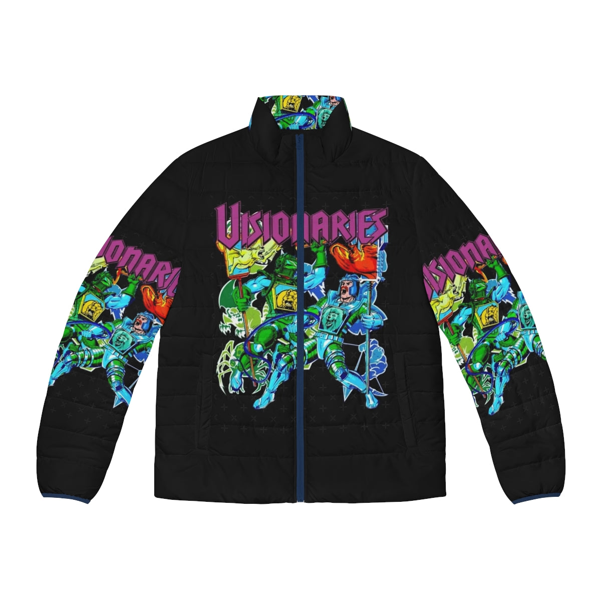 Retro 80s visionaries puffer jacket with psychedelic, trippy, and vintage inspired design