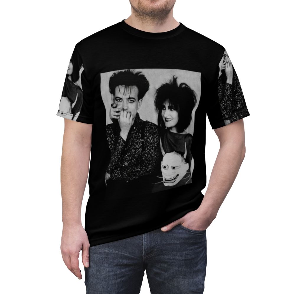 Retro 1980s music-inspired t-shirt design featuring Robert Smith and Siouxsie Sioux - men front