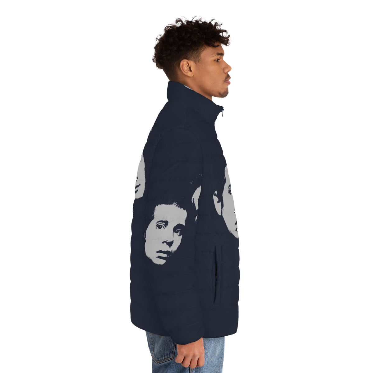 Retro soft music puffer jacket with Simon & Garfunkel tribute design - men side right