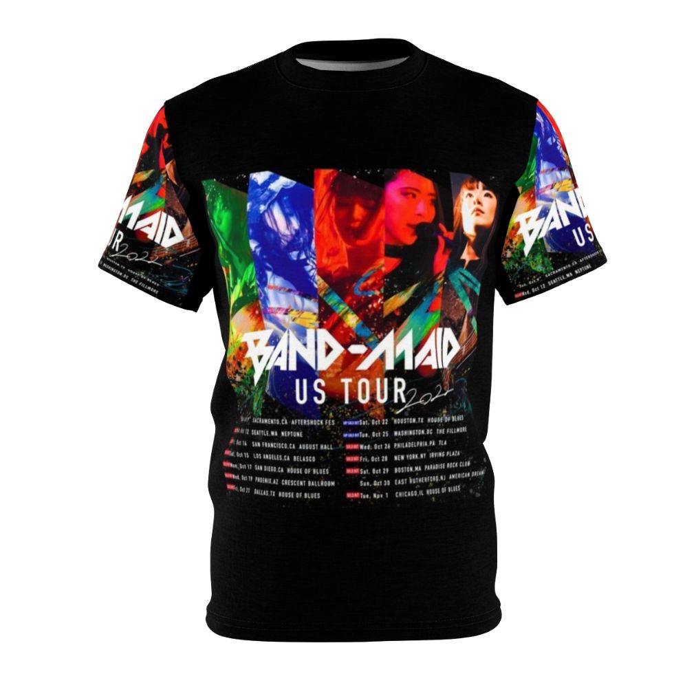 Kawaii metal inspired t-shirt with Band Maid-style artwork and logo